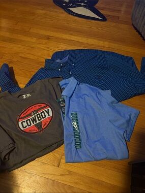 BNWT Polo, Justin Cowboy Graphic Tee  and Like New ChapsStriped Button-Up Bun 3X